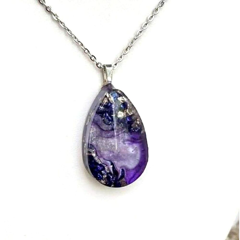 Handmade Resin 3D Purple Resin Teardrop Necklace - Picture 4 of 6